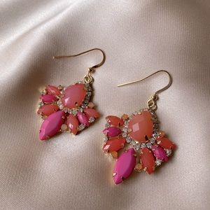 Pink Cluster Dangle Earrings | Pink and Coral Earrings | Pink Drop Earrings